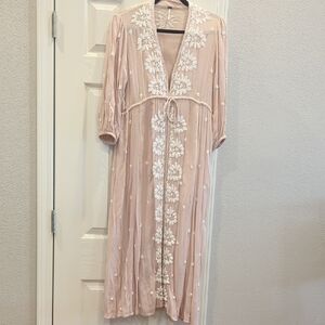 Free People Blush Floral Embroidered Midi Dress Small